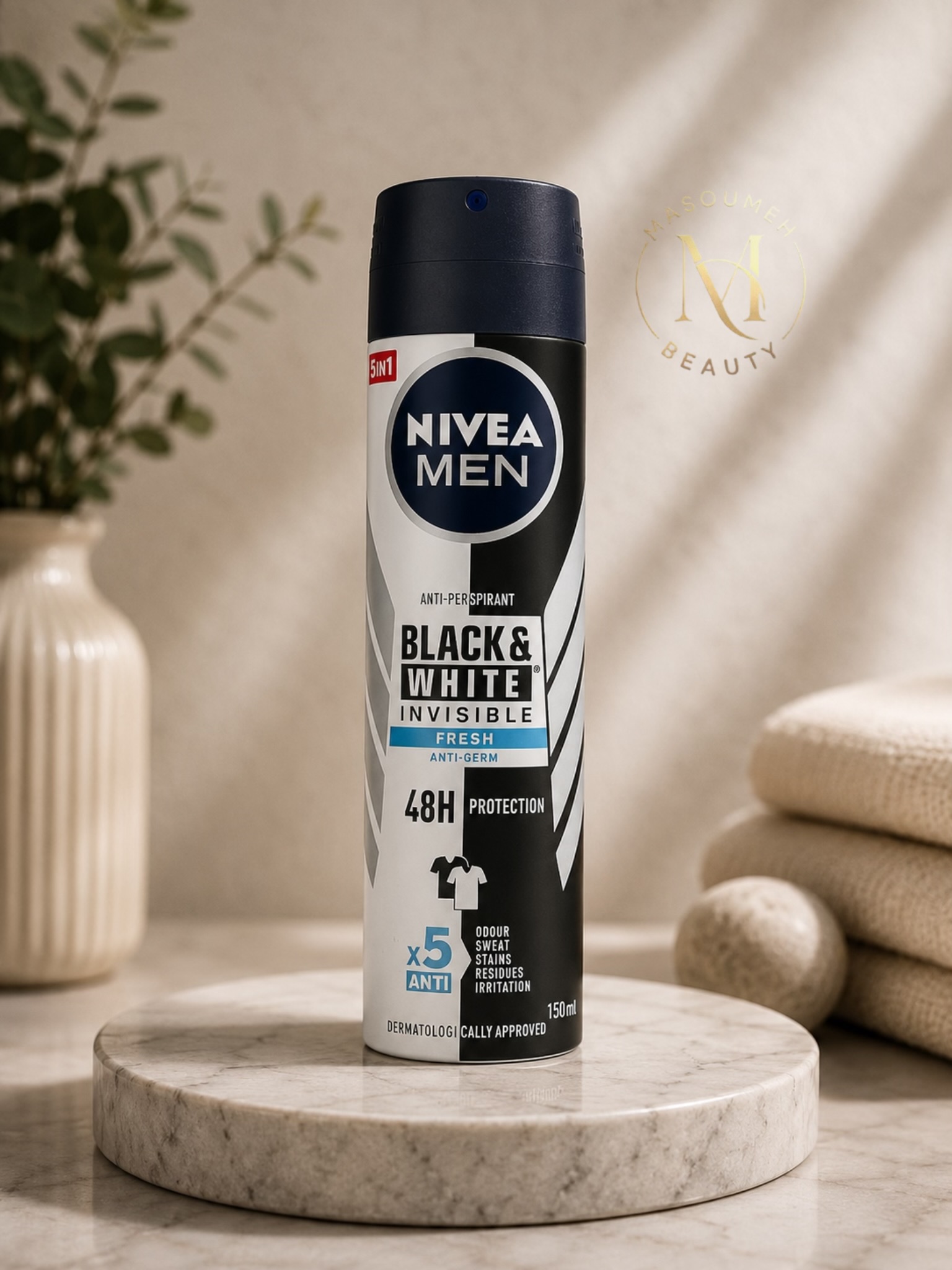 اسپری ضد تعریق مردانه نیوآ مدل Black & White Invisible Fresh حجم 150 میلی‌لیتر