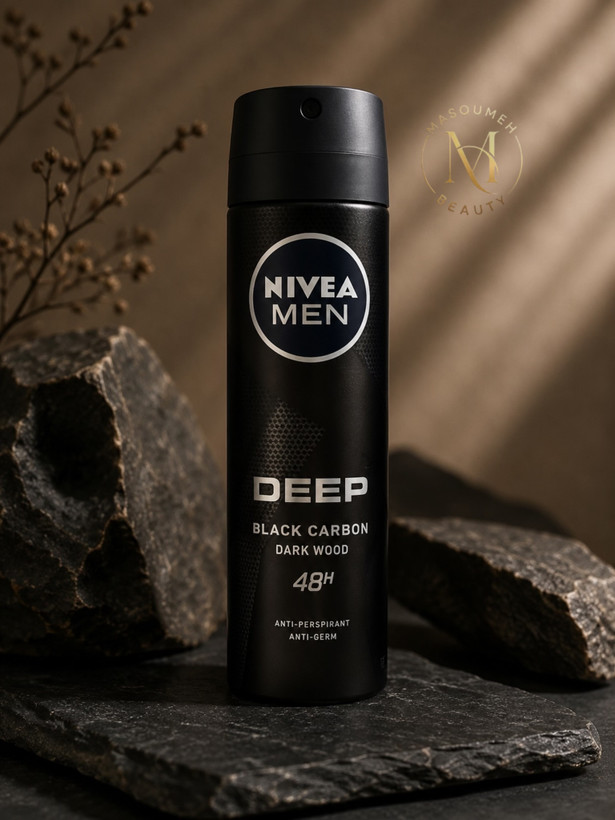اسپری ضد تعریق مردانه نیوآ مدل Deep Black Carbon Dark Wood حجم 150 میلیلیتر